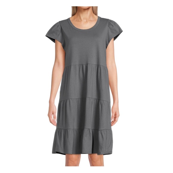 Time And Tru Dresses Amazon Time And Tru Women's Flutter Sleeve Tiered Dress